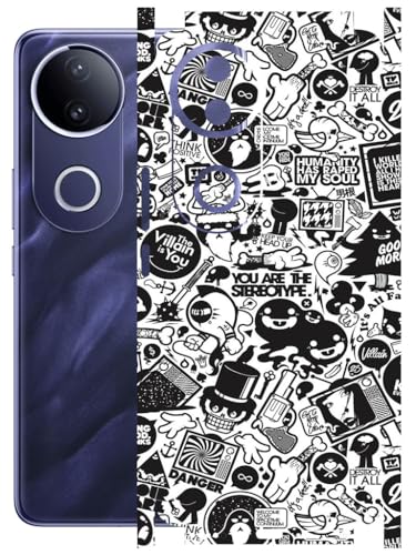 Image of AtOdds - Full Body Back Screen Guard Protector Film - Lamination Wrap Skin Sticker Compatible with VIVO T4R (5G) | Scratchproof Matte Finish (Design -B&W Graffiti)