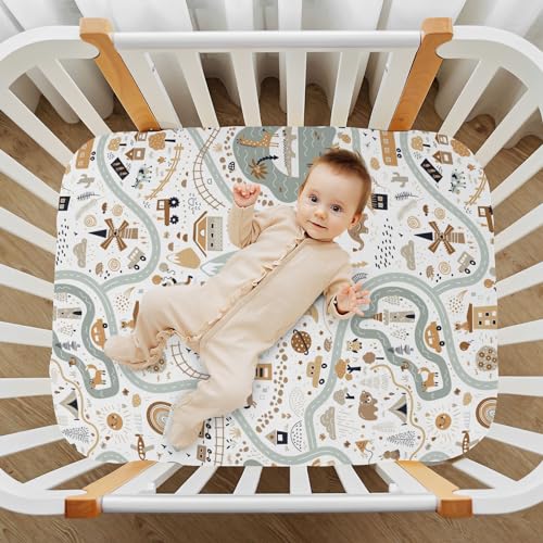Image of CaTaKu World Map Animal Crib Sheets for Baby Girls Boys,Neutral Mini Crib Mattress Sheets Fitted, Baby Sheets for Crib Nursery Bed Toddler Mattress 27 inch inchx 39 inch inch, 325316134p821c876s1913