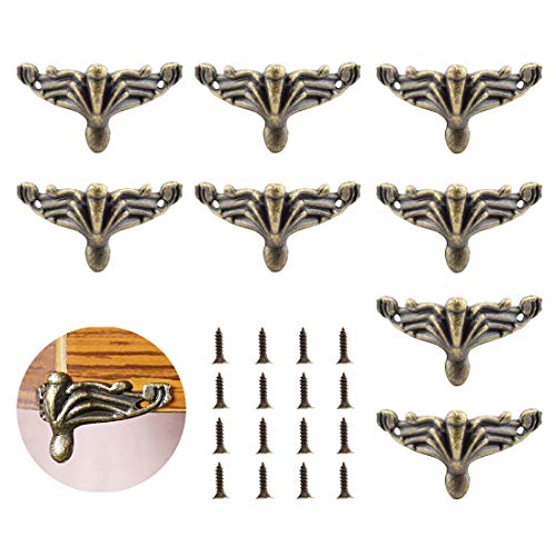 SDTC Tech 8 Pack Retro Design Jewelry Box Feet Antique Bronze Zinc Alloy Decorative Legs with Mounting Screws Corner Protector Brackets for Wooden Storage Box Cabinet Decoration Furniture