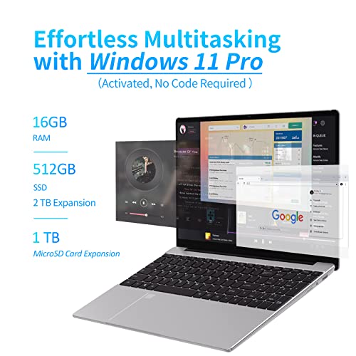 Auusda Laptop 16Gb Ram 512Gb Ssd, 15.6" 2560X1440 Qhd Computer With Intel Celeron N5095 Up To 2.9 Ghz, Backlit Keyboard, Fingerprint Unlock, Cooling Fan, Webcam, Mini Hdmi, Usb 3.0 X2, Windows 11 Pro #TOP1