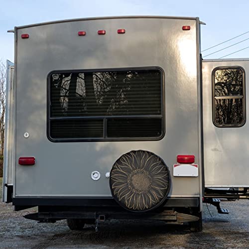 Image of Delerain Spare Tire Covers Sunflower Floral Wheel Cover Sun Protector Waterproof for RV Truck Trailer SUV and Many Vehicle (14 Inch for Diameter 23 inch-27 inch)