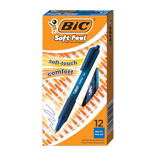 Image of BIC Soft Feel Retractable Ballpoint Pen - Blue Body, Blue Ink, Pack of 12