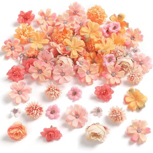 Canollo 20 Stück Kunstblumen zum Basteln, Orange Künstliche Blumen 2,2~4,3cm, Künstliche Blütenköpfe, Seidenblumen Klein, Kunstblumen Deko für DIY Basteln Scrapbooking Hochzeit Party Home Handwerk