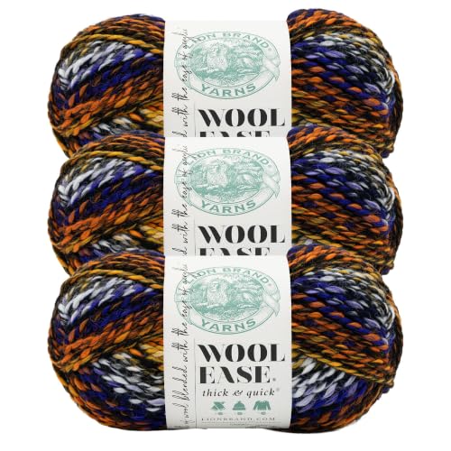 Image of Lion Brand Yarn, Wool-Ease Thick & Quick, Hallow Grove, Multicolor, 3 Pack | Super Bulky Wool Acrylic Blend Fiber for Soft Hats, Sweaters, Chunky Blankets, Yarn for Crochet, Knitting, Crafts, Weaving