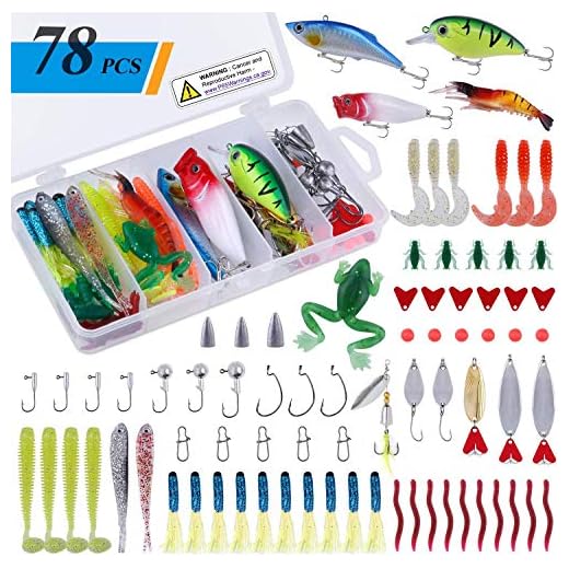 PLUSINNO 78Pcs Freshwater Fishing Lures Baits Tackle Kit, Fishing Accessories with Spoon Lures, Crankbait, Soft Plastic Worms, Spinnerbaits, Jigs, Fishing Hooks, Topwater lures for Bass, Trout, Salmon