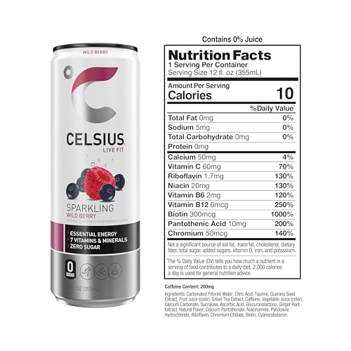 Image of CELSIUS Sparkling Wild Berry Energy Drink, 12 Fl Oz Cans, 4 Pack