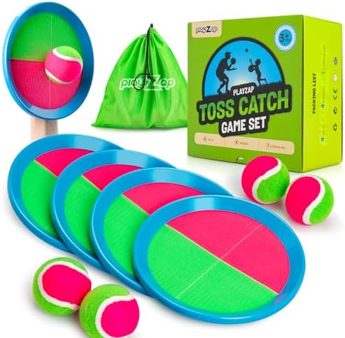 PlayZap Toss and Catch Ball Set – Outdoor Toys for Kids Games – Outside Yard Pool Beach Toys for 3 4 5 6 7 8+ Years Old Boys Girls – Birthday Baseball Gift
