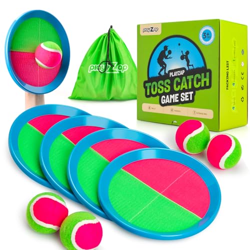 PlayZap Toss and Catch Ball Set - Outdoor Toys for Kids Games - Outside Yard Pool Beach Toys for 3 4 5 6 7 8+ Years Old Boys Girls - Birthday Baseball Gift