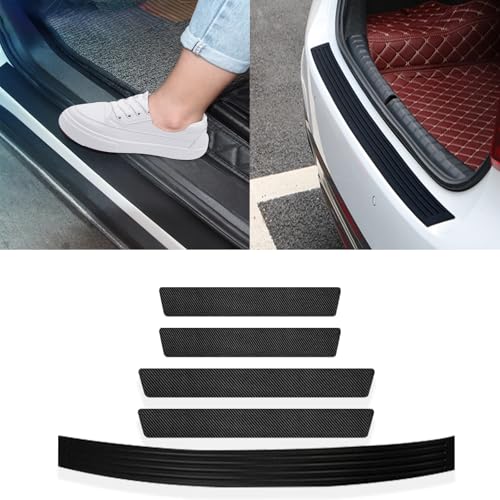 Protezione Paraurti Posteriore Auto,Protettore del Bagagliaio in Gomma 104 x 9cm,Protettore del Bagagliaio in Gomma,Antigraffio in Gomma per SUV Camion,con Adesivi Soglia Auto,Accessori per Auto,SUV