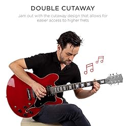 Best Choice Products Ensemble de guitare électrique semi-creuse Rouge - Les Beatles, Paul McCartney, John Lennon, RIngo Starr, George Harrison Best Choice Products Ensemble de guitare électrique semi-creuse Rouge – Image 5