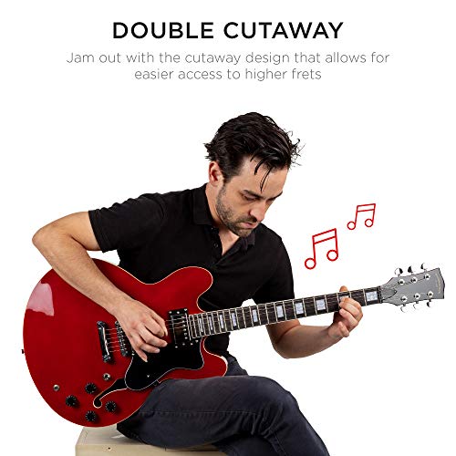 Best Choice Products Ensemble de guitare électrique semi-creuse Rouge - Les Beatles, Paul McCartney, John Lennon, RIngo Starr, George Harrison Best Choice Products Ensemble de guitare électrique semi-creuse Rouge – Image 6