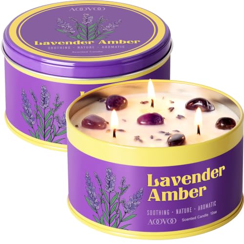 Image of AOOVOO Lavender Amber Candles for Relaxation - 2 Pack Scented Candle