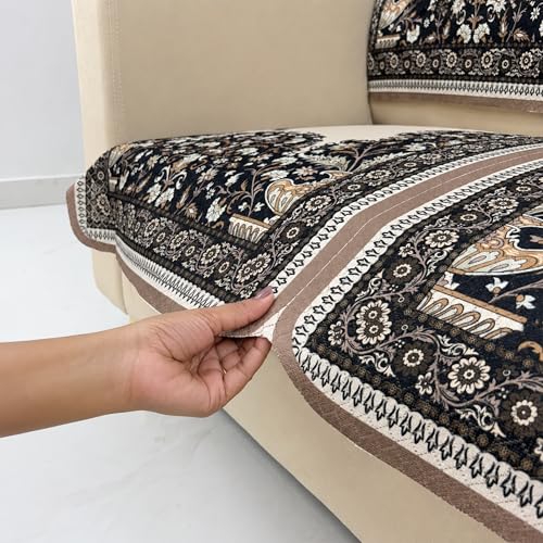 Image of Homerz Premium 'Maharaja Paradise Series' Sofa Cover | Net Fabric Sofa Cover | Washable, Anti-Dust Backed & Wrinkle Resistant Cover (Beige Empress, 2 Seater, Seat Cover with Backrest)