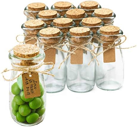Otis Classic Small Glass Jars with Lids – Set of 12 Mini Glass Bottles with Corks for Halloween Decorations Fall Décor Wedding & Party Favors, Halloween DIY Crafts, Potions, Spices & Candy, 3.4 oz