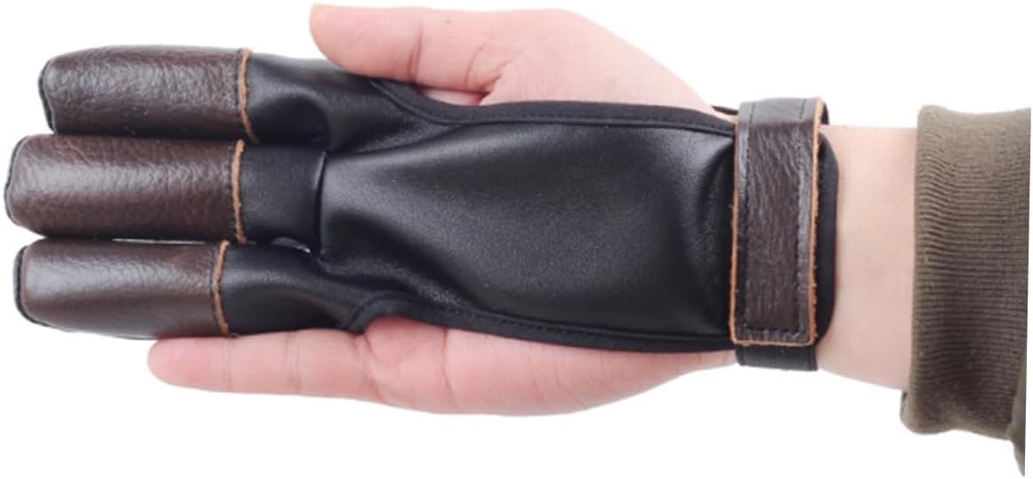 Mikikit 2pcs Three Finger Cowhide Archery Glove Protective Accessory for Shooting Hunting Sports -Resistant Material Elastic Design for Archery Enthusiasts