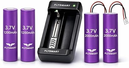 Flysmart Complete Rechargeable Battery Mega Combo – 3.7V 1200mAh (Pack of 2) + 3.7V 2000mAh (Pack of 2) with Smart Charger | Rechargeable Battery Kit for Torch, Toys & Electronics Devices