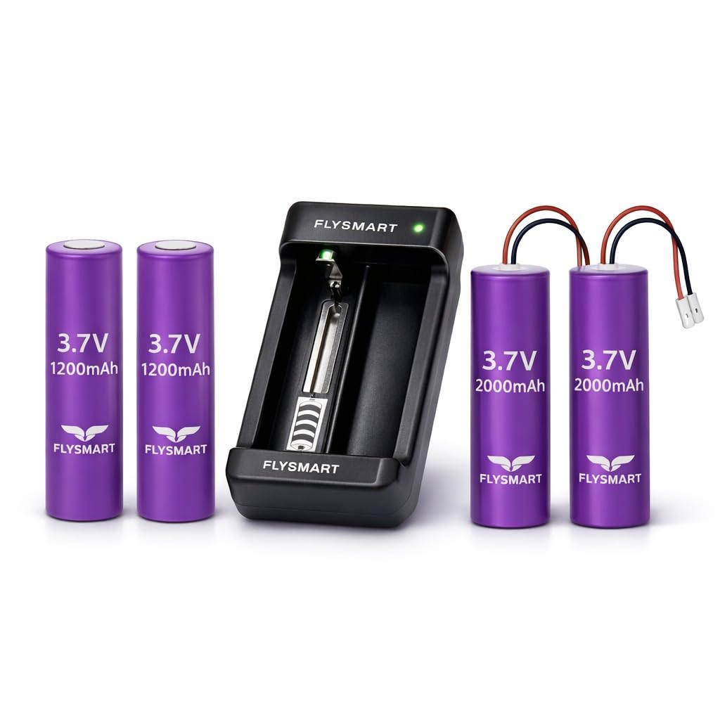 Flysmart Complete Rechargeable Battery Mega Combo – 3.7V 1200mAh (Pack of 2) + 3.7V 2000mAh (Pack of 2) with Smart Charger | Rechargeable Battery Kit for Torch, Toys & Electronics Devices-image-46