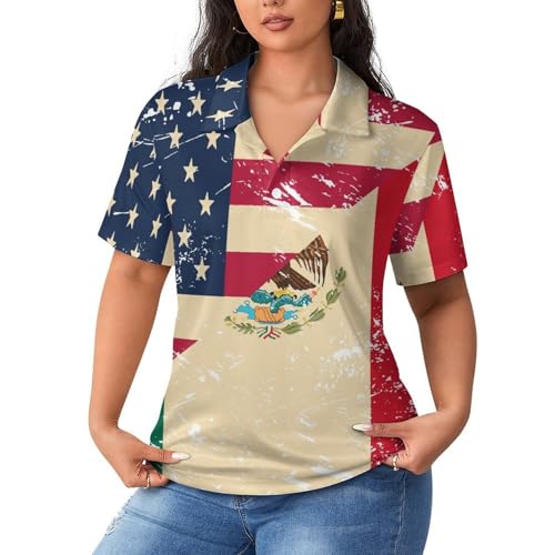 Polo de manga corta para mujer ideal para días de ocio con diseño vintage de bandera