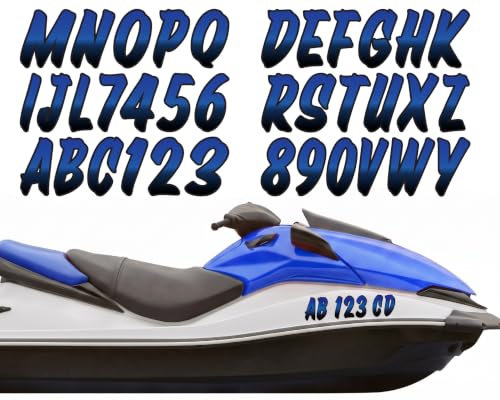 Image of MotiMind 30 Pcs Boat Registration Waterproof Marine,Gradient,Navy Blue | Numbers 0 to 9 and Name Decal Letters a to Z, Waterproof Marine Boat Registration Stickers, Fits Yachts Personal Watercraft