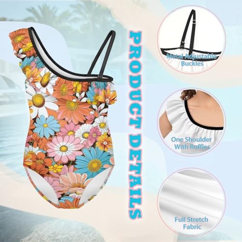 Image of Girls One Piece Bathing Suit,Slim-Fit Ruffle Strap Swimsuit with Adjustable Strap Quick Dry Summer Beach Swim Suit