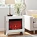 Mirrored Nightstand End Table with Electric Fireplace Heater, Freestanding Mini Fireplace, Crushed Diamond Silver Side Table with Multiple Flame Colors for Bedroom Living Room, Remote Included