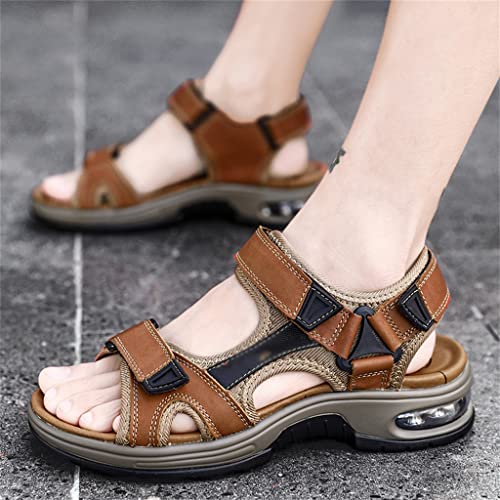 Men's Sandals Leather Men's First Layer Cowhide Gladiator Roman Beach Sandals Cushion Soft Wading Shoes(42)3