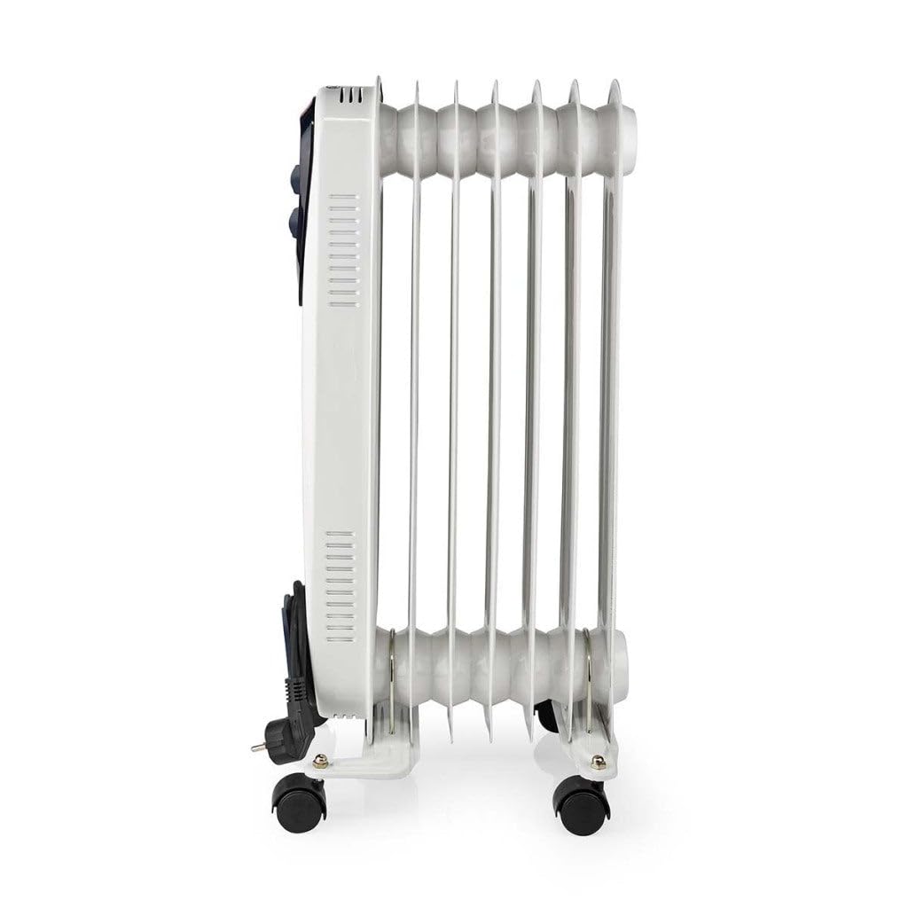 NEDIS HTOI30WT7 Mobiler Öl Radiator | 600/900 / 1500 W | 7 Fins | Verstellbares Thermostat | 3 Wärmeeinstellungen | Stolperschutz | Weiss