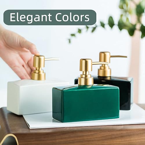 Dispensador de jabón moderno con bomba dorada mate para baño, dispensador de loción rectangular de cerámica de 13.5 onzas, dispensador de jabón para