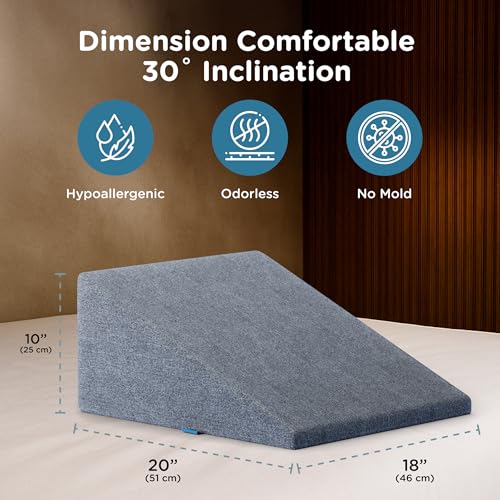 Image of ComfyHug Wedge Cushion for Sleeping & Back Support - Bed Wedge Pillow for Acid Reflux, GERD, Snoring & Post-Surgery Relief | High-Density Foam, Washable Cover (20 x 18 x 10 Inch, Grey)