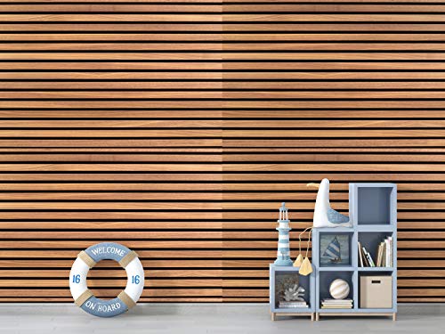 Image of DWELLSINDIA Self Adhesive Wallpaper Peel & Stick, Waterproof, Scratch Resistant (41cm x 244cm) (Horizontal Strip Wood Design)