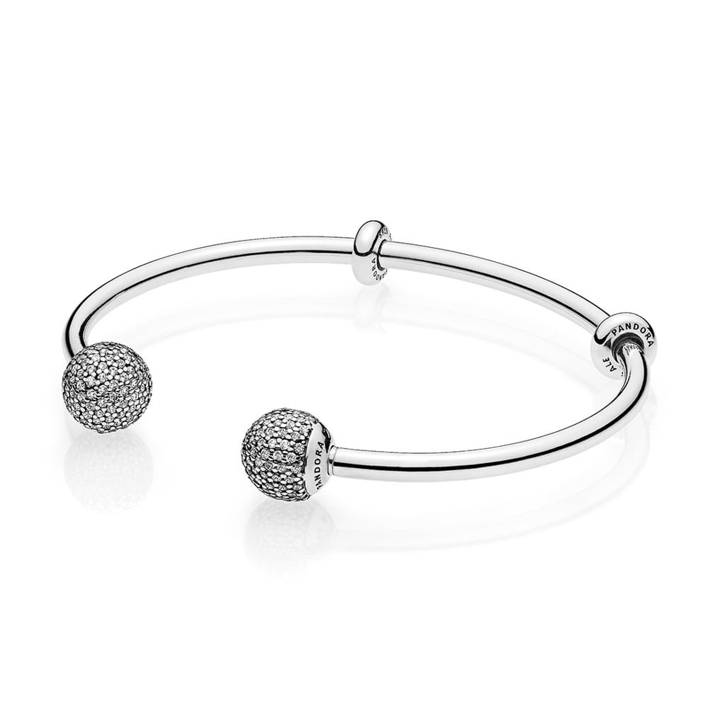 Pandora Damen Armreif Silber mit Pavé-Kugelverschluss 16cm