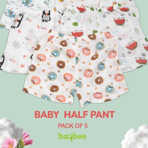 Image of BAYBEE New Born Baby Clothes Muslin Cotton Dress for Kids | Soft, Breathable Half Pant Set | Unisex, Comfortable & Stylish | Perfect for Sensitive Skin | Baby Shower Gift (Pack of 5) (Multi, L)