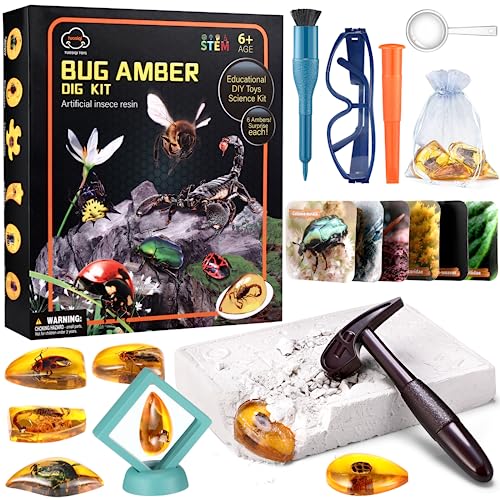 ROYOUZI Bernstein Digging Set National Geographic Kit de Descubrimiento de Rocas y Minerales, Fósiles Prehistóricos, Kit de Fósiles, Juguetes Educativos para niños niñas 6 7 8 9 10 años