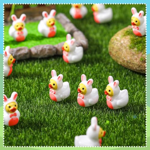 Image of 50 Pcs Rabbit Ducks Toy Figures, Easter Mini Bunny Resin Ducks Bulk, Tiny Rabbits Figurine Dress up Duck Toy for Easter Party Favors (Bunny Duck)