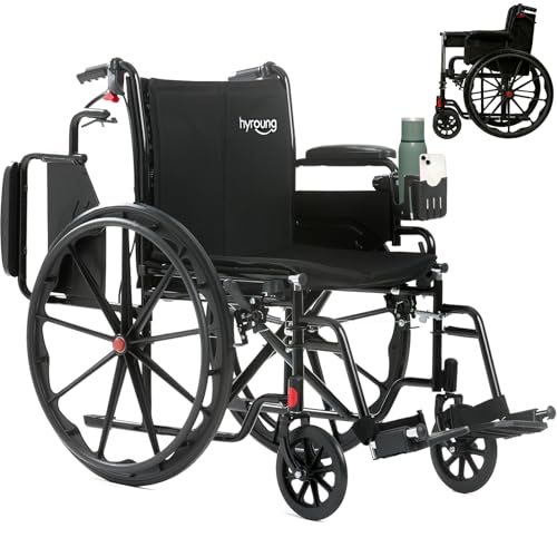 Image of Wheelchairs for Adults, Lightweight Wheelchair Foldable 20'' Manual Transport Chair with Swing-Away Footrests & Flip-Back Arms bariatric Wheelchair (Supports 400 lbs) Dual Brakes (Black)