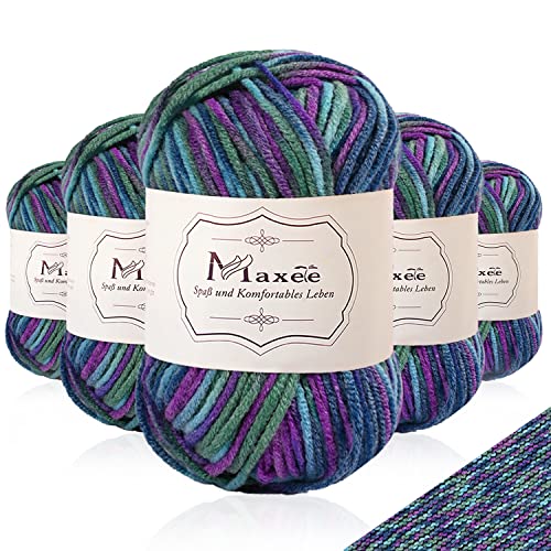 Maxee Handstrickgarn, 50 g Häkelgarn, Bunt Farbverlauf Acrylgarn zum Stricken, Weicher Wolle zum Häkeln, Mehrfarbiges Garn zum Stricken Häkeln und Basteln