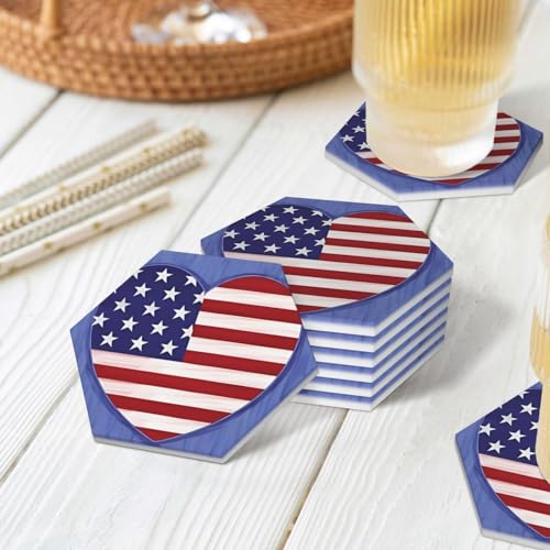 6 Dessous de verre en céramique drapeau américain avec support pour table - 8