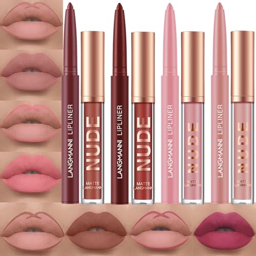 Image of 8Pcs Lip Makeup Set, 6 Lip Liners + 6 Matte Lipsticks, | Includes 4 smooth lip liners and 4 creamy matte lipsticks in rich shades for long-lasting daily or party makeup.