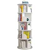 3/4/5 Tier Rotating Solid Wooden Bookcase Cabinet Modern Light Luxury Home Bookcase Creative Floor Bookcase Cabinet Living Room Bedroom Office Bookcase White/Pink/Green (Color : White, Size : Five l