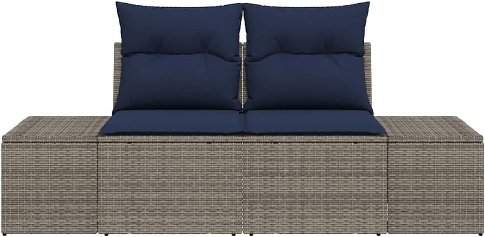 Outdoor Sofa for Patio, 72.4 x 24.4 x 33.5 inch Gray Poly Rattan Loveseat with All Weather Cushion, Modern Patio Furniture Set for Garden, Deck and Balcony