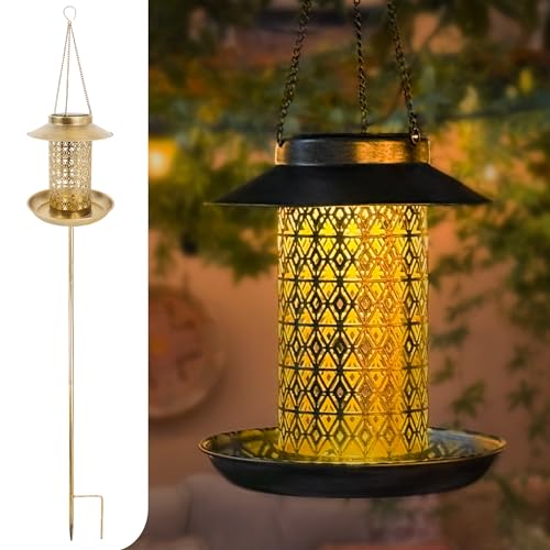 Gadgy Vogelfutterhaus Solarlampe für außen - Solarleuchte Garten und Vogelhaus für Vogelfutter - Solar-Vogelfutterhaus Gold - Futterhaus für Vögel - Wetterfeste Gartendeko zum Stecken oder Hängen
