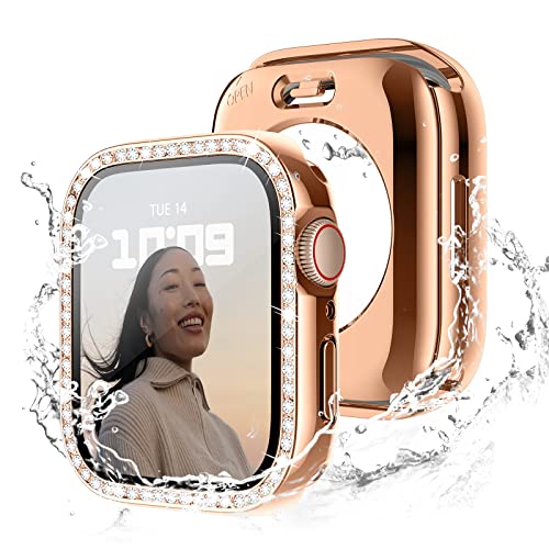 Recoppa コンパチブル Apple Watch ケース 40mm キラキラ アップルウォッチカバー 防水ケース Series 6 5 4 SEに対応 ガラスフィルム付き 一体型 IP68防水仕様 ダイヤモンド 光沢感 オシャレ レディース ローズゴールド 40mmの商品画像（Amazon）