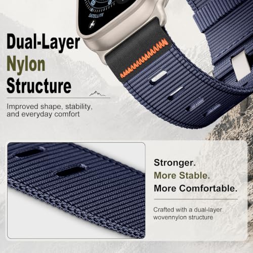 Image of Tactical Nylon Bands for Apple Watch Ultra 3 2 Band Series 11-1 /SE Men | Rugged Breathable Fabric, Nato Adjustable Sport Strap with Reinforced Connector for iWatch Ultra 49mm 46mm 45mm 44mm 42mm L