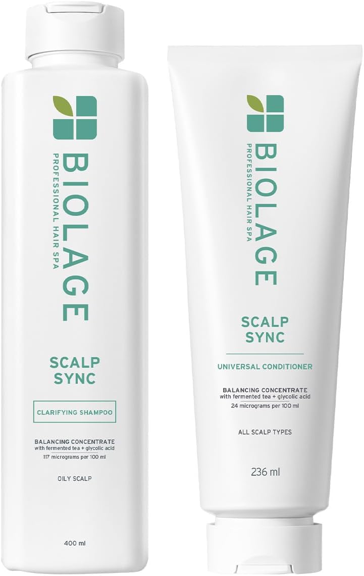 Biolage Scalp Sync Clarifying 2-Step Big Combo (Shampoo 400ml + Conditioner 236ml) Soothed and Hydrated Scalp for up to 72 hours*, Enriched with Fermented Tea & Glycolic Acid, for Men and Women