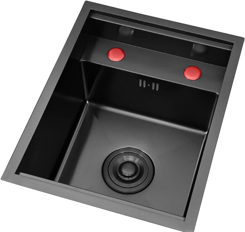 Kitchen Sink, Concealable Sink Black Prep Sink, 304 Stainless Steel Brushed Single Sink, Drop-in Or Undermount Installation, Easy to Clean
