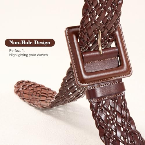 XZQTIVE Women Wide Braided Belts for Dresses Boho Leather Woven Waist Belt for Ladies2