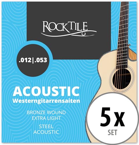Cuerdas Rocktile para Guitarra Acústica Light Set de 5 - Cuerdas con Ball Ends - Calibres: .012, .016, .024, .032, .042, .053