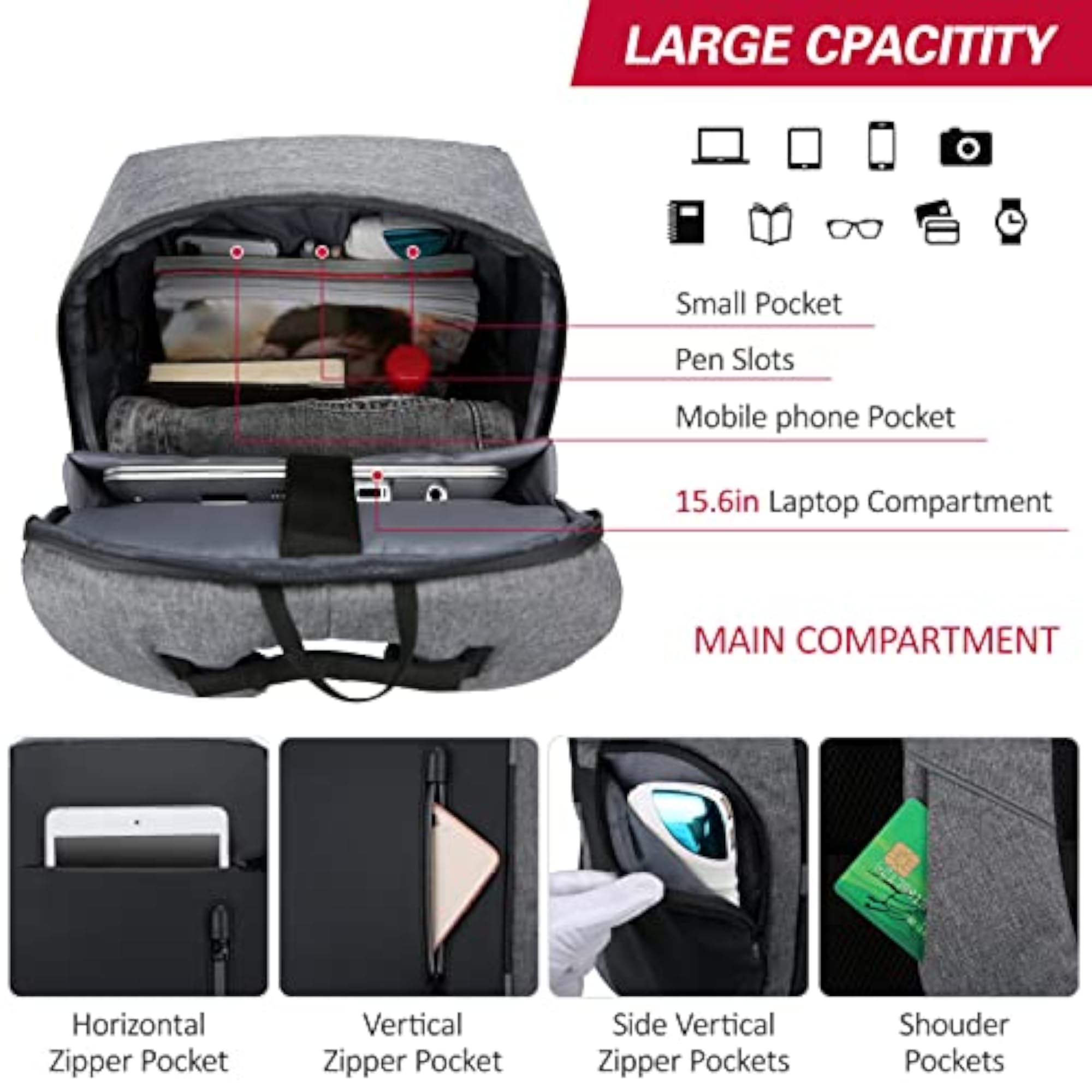 Laptop Backpack for College, Fits Up to 15.6 inches