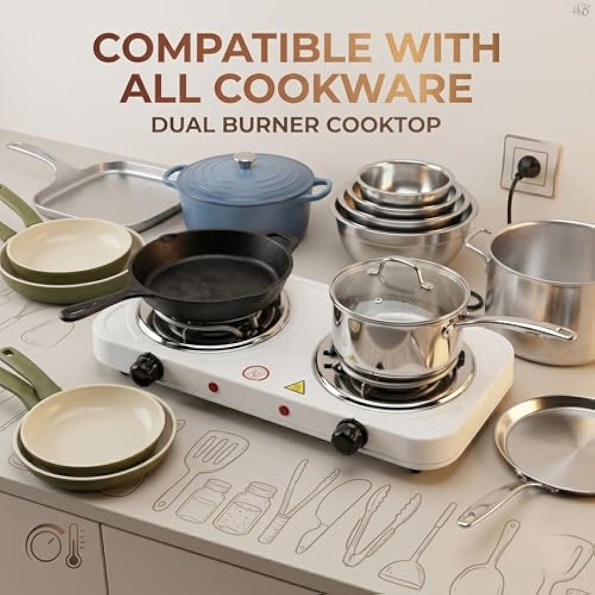 Electric Double Burner Coil Cooktop, Portable