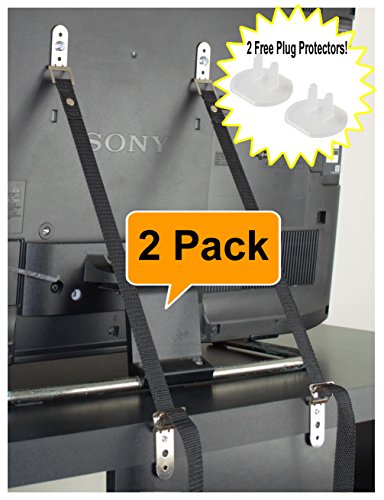 Furniture Anti-Tip Straps (pack of 2)- Baby Proof TV & Furniture with Heavy Duty Straps & All Metal Parts- 2 Bonus Plug Protectors included FREE
